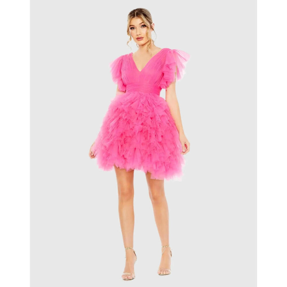 Mac Duggal Womens Ruffled Tulle Cocktail And Party Dress size 12